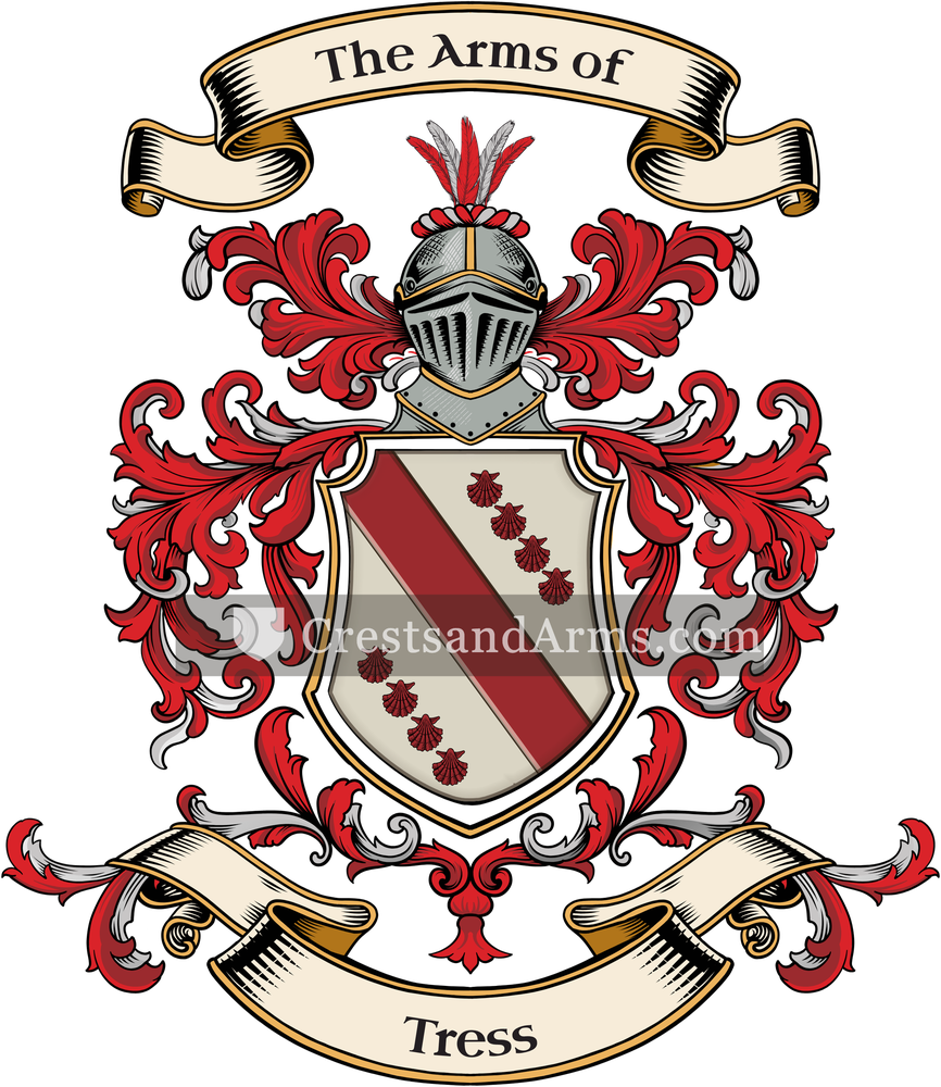 The Tress coat of arms, drawn from the recorded blazon