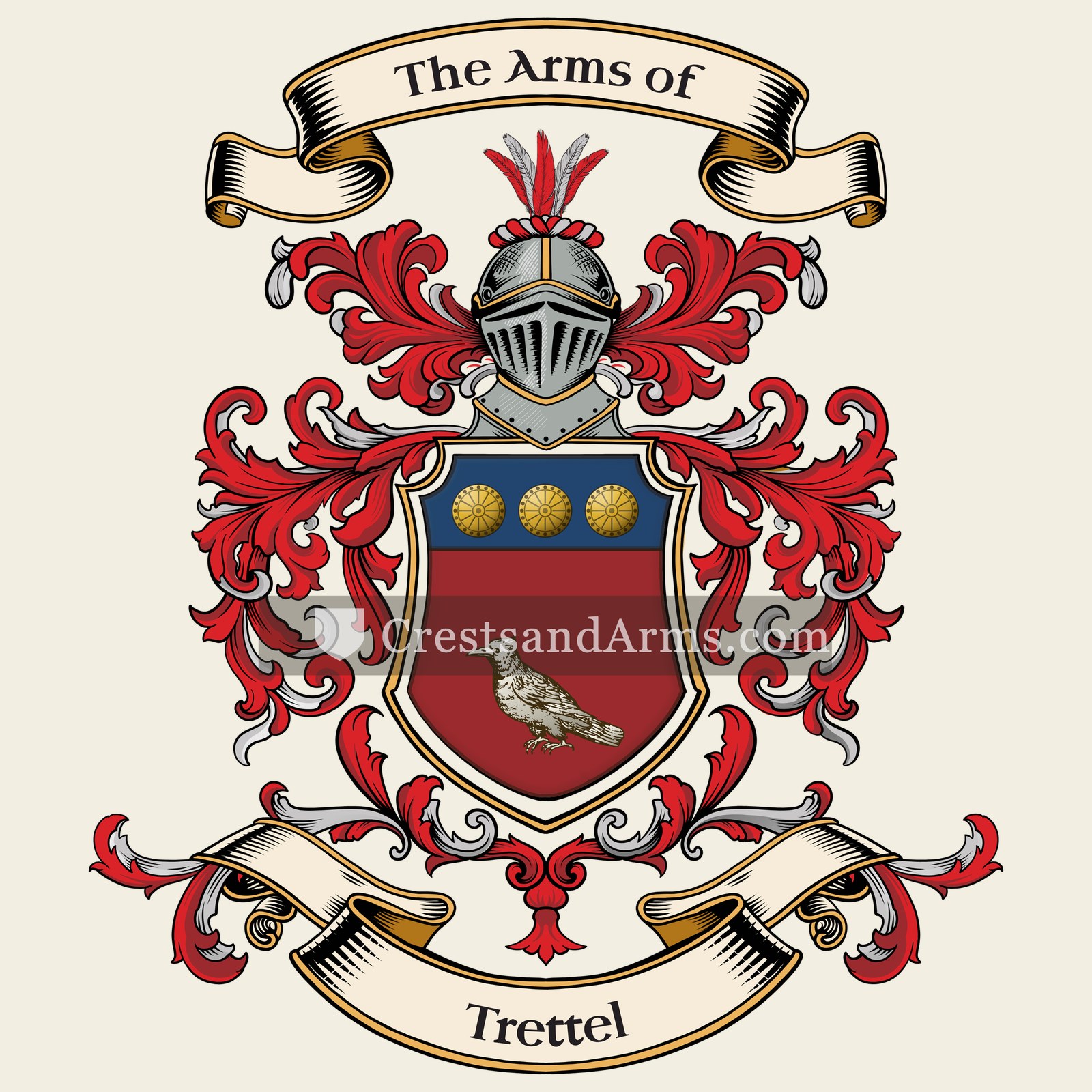 The Trettel coat of arms, drawn from the recorded blazon
