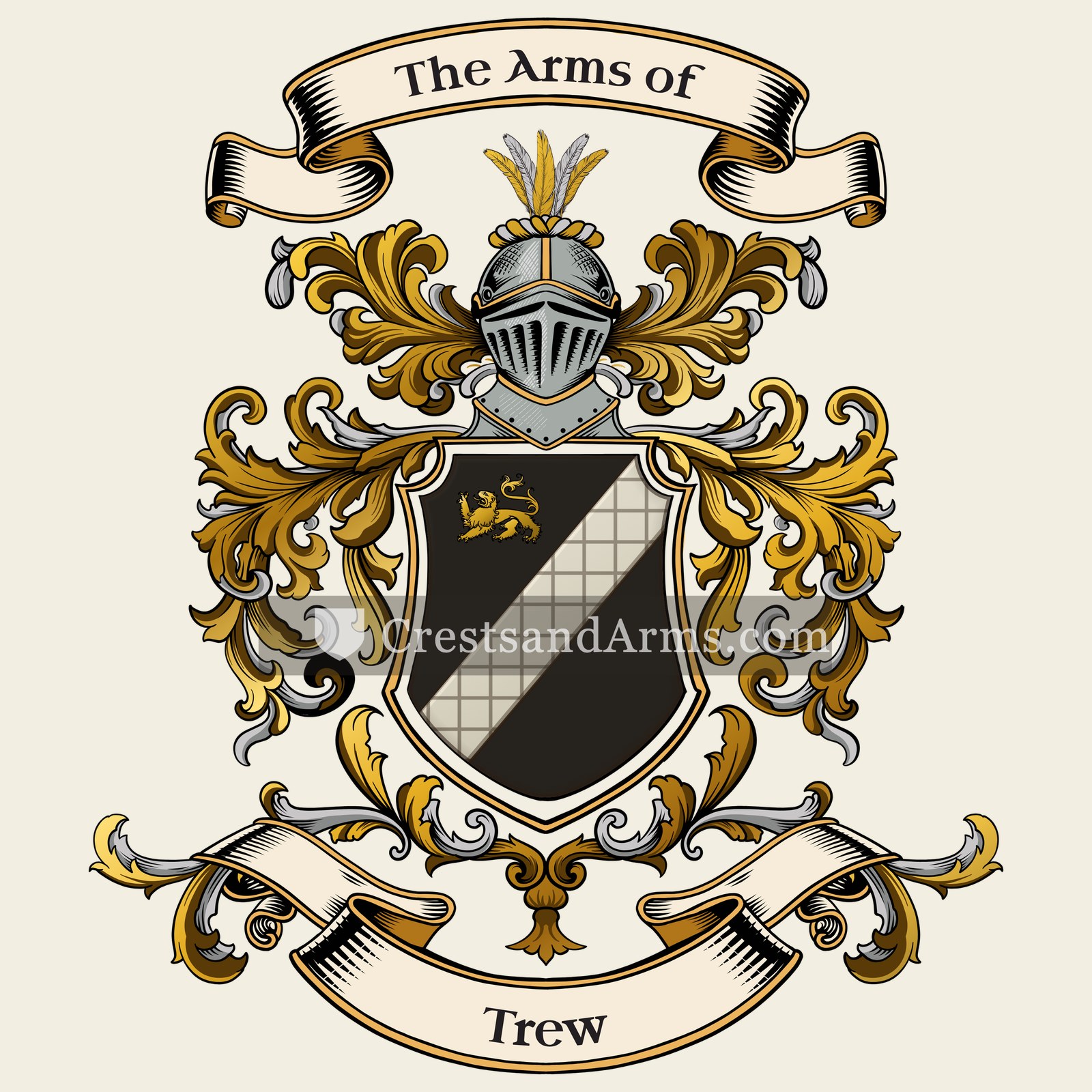 The Trew coat of arms, drawn from the recorded blazon