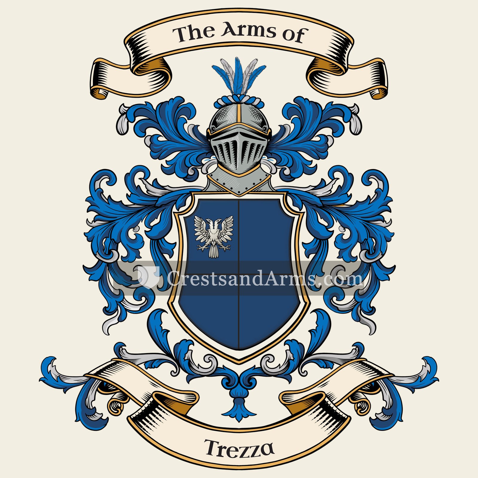 The Trezza coat of arms, drawn from the recorded blazon