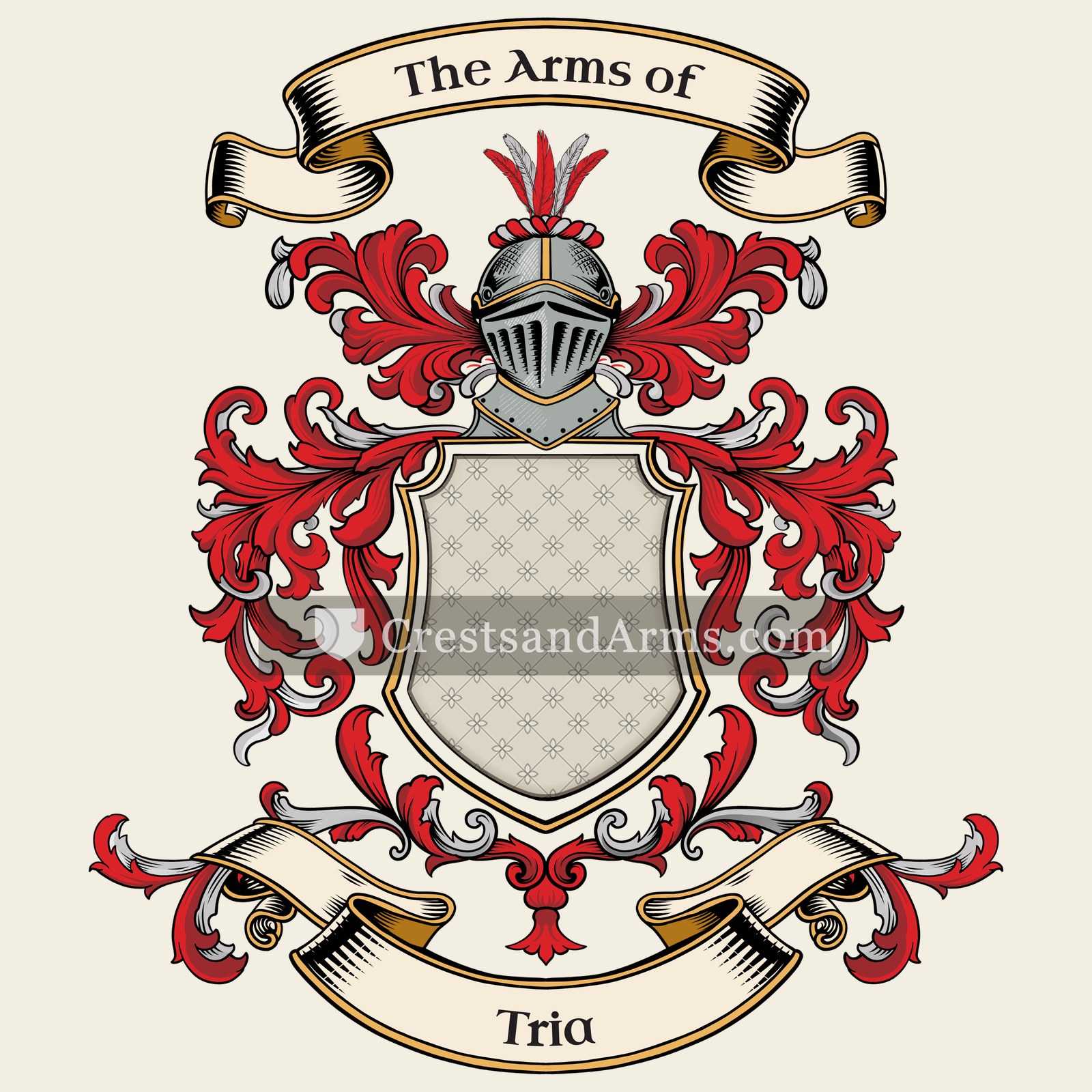 The Tria coat of arms, drawn from the recorded blazon