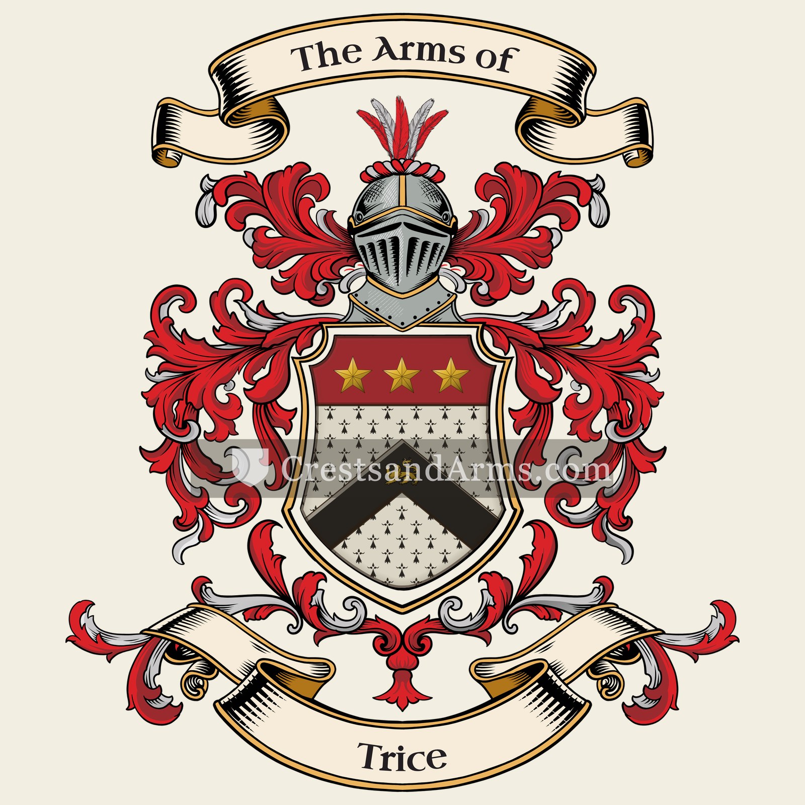 The Trice coat of arms, drawn from the recorded blazon
