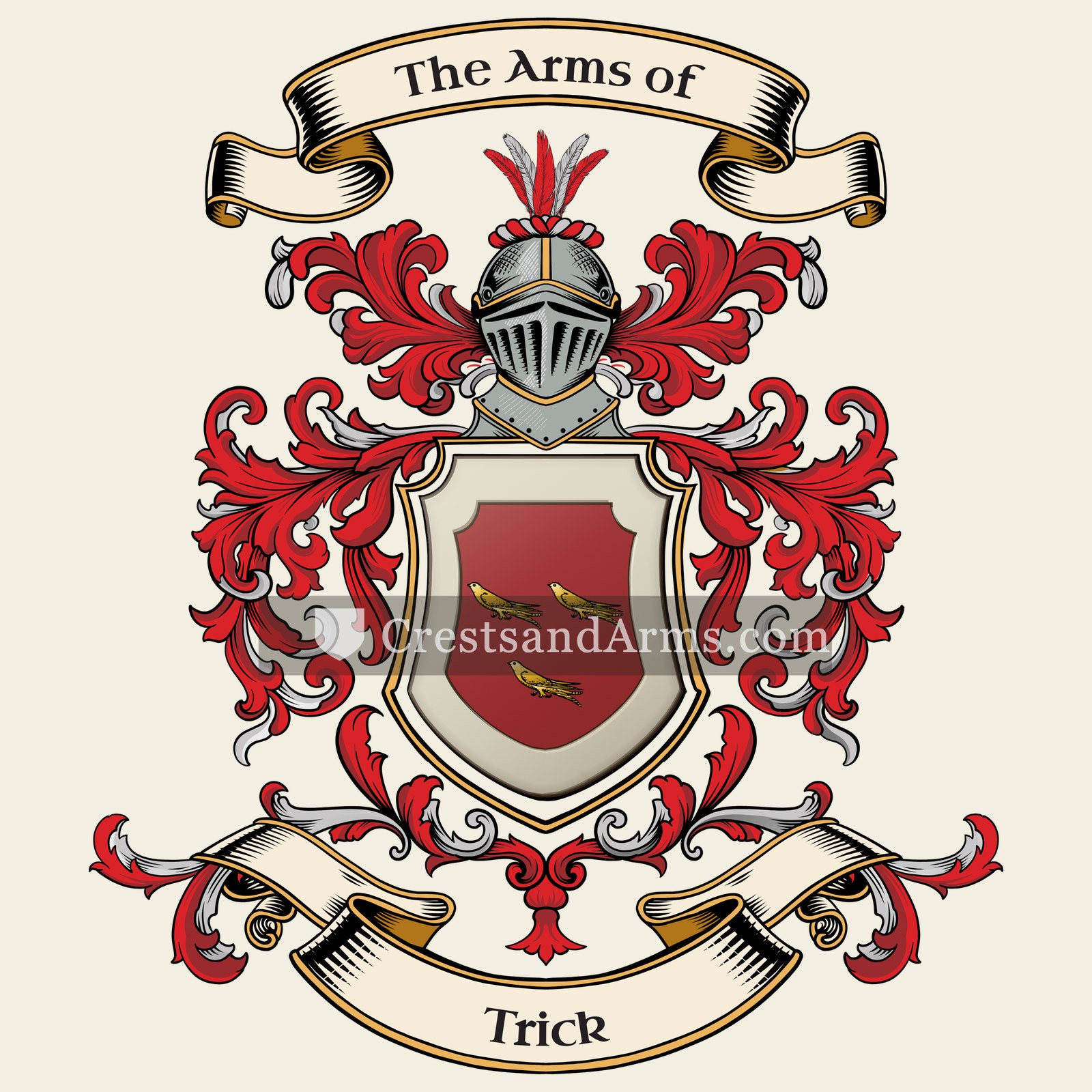 The Trick coat of arms, drawn from the recorded blazon