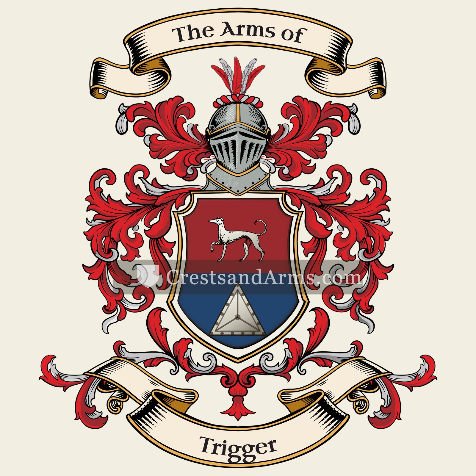 The Trigger coat of arms, drawn from the recorded blazon