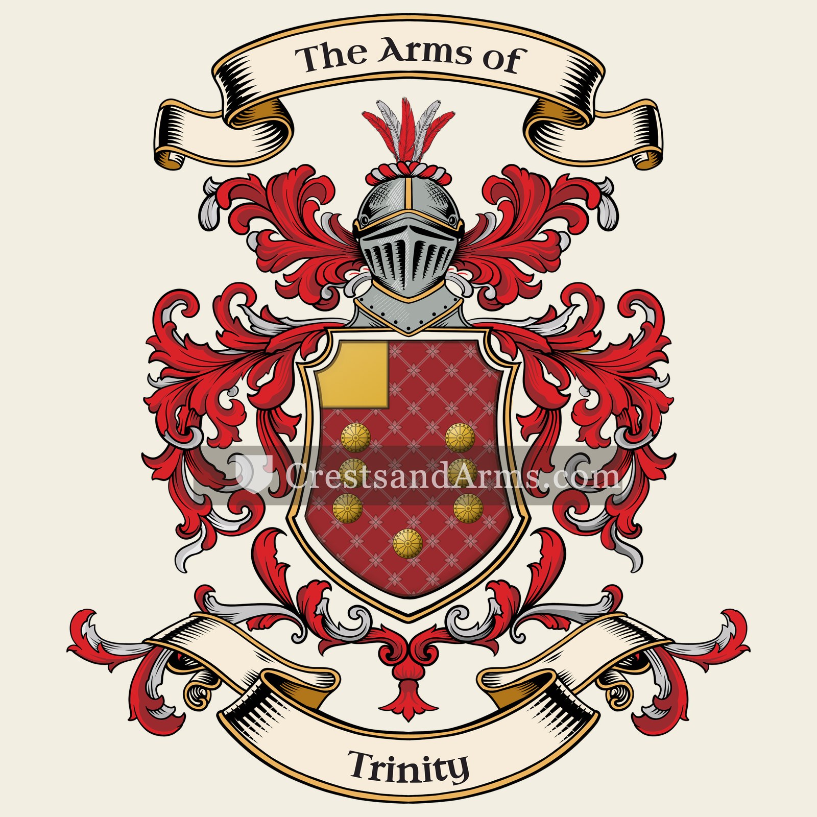 The Trinity coat of arms, drawn from the recorded blazon