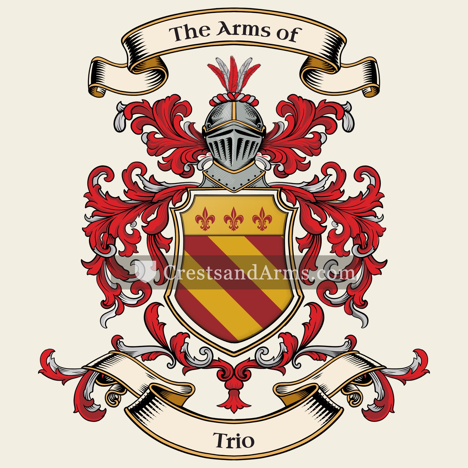 The Trio coat of arms, drawn from the recorded blazon