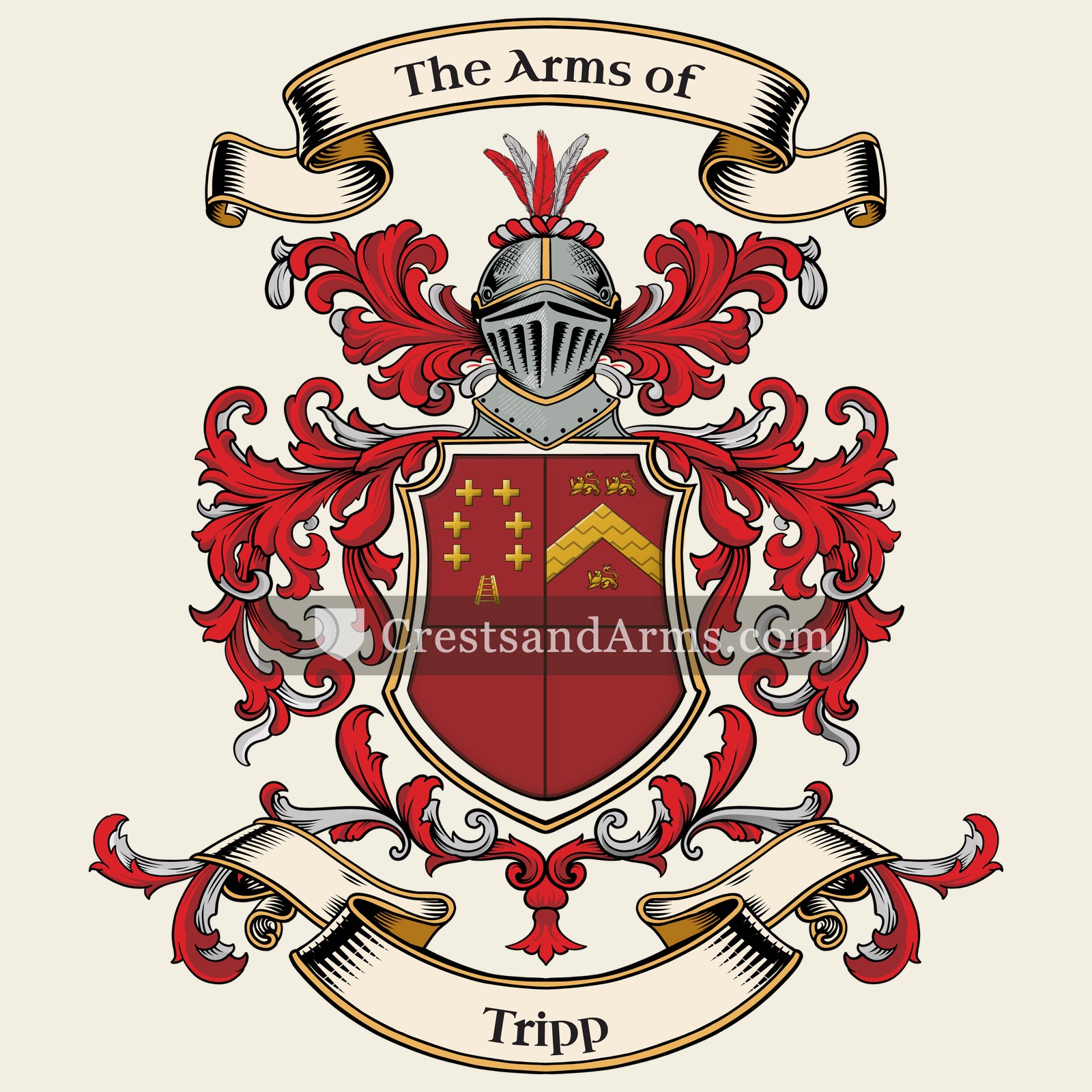 The Tripp coat of arms, drawn from the recorded blazon