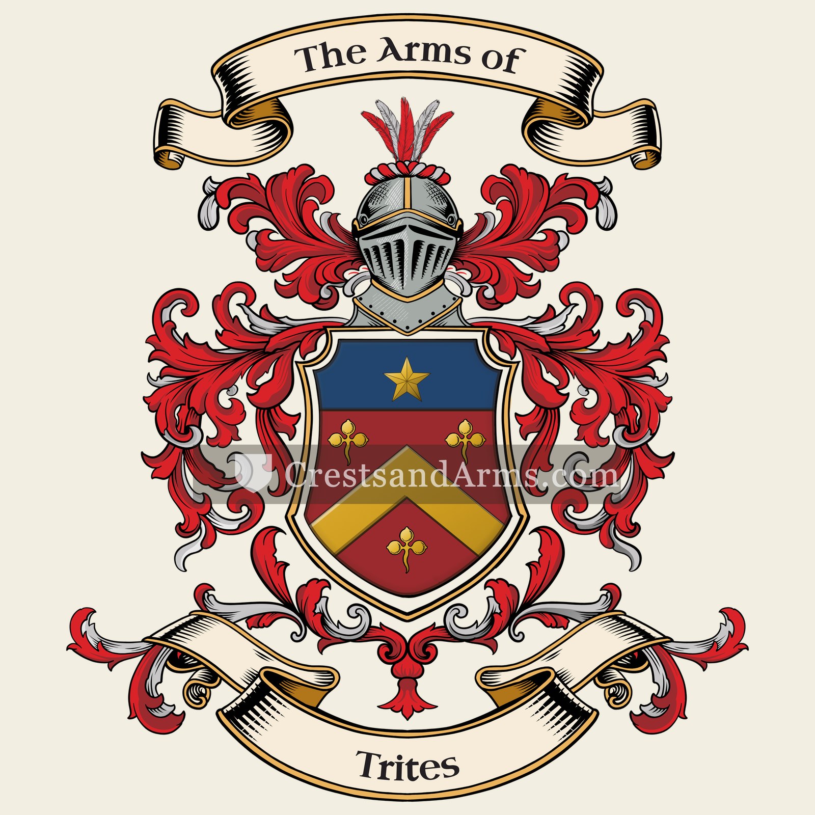 The Trites coat of arms, drawn from the recorded blazon