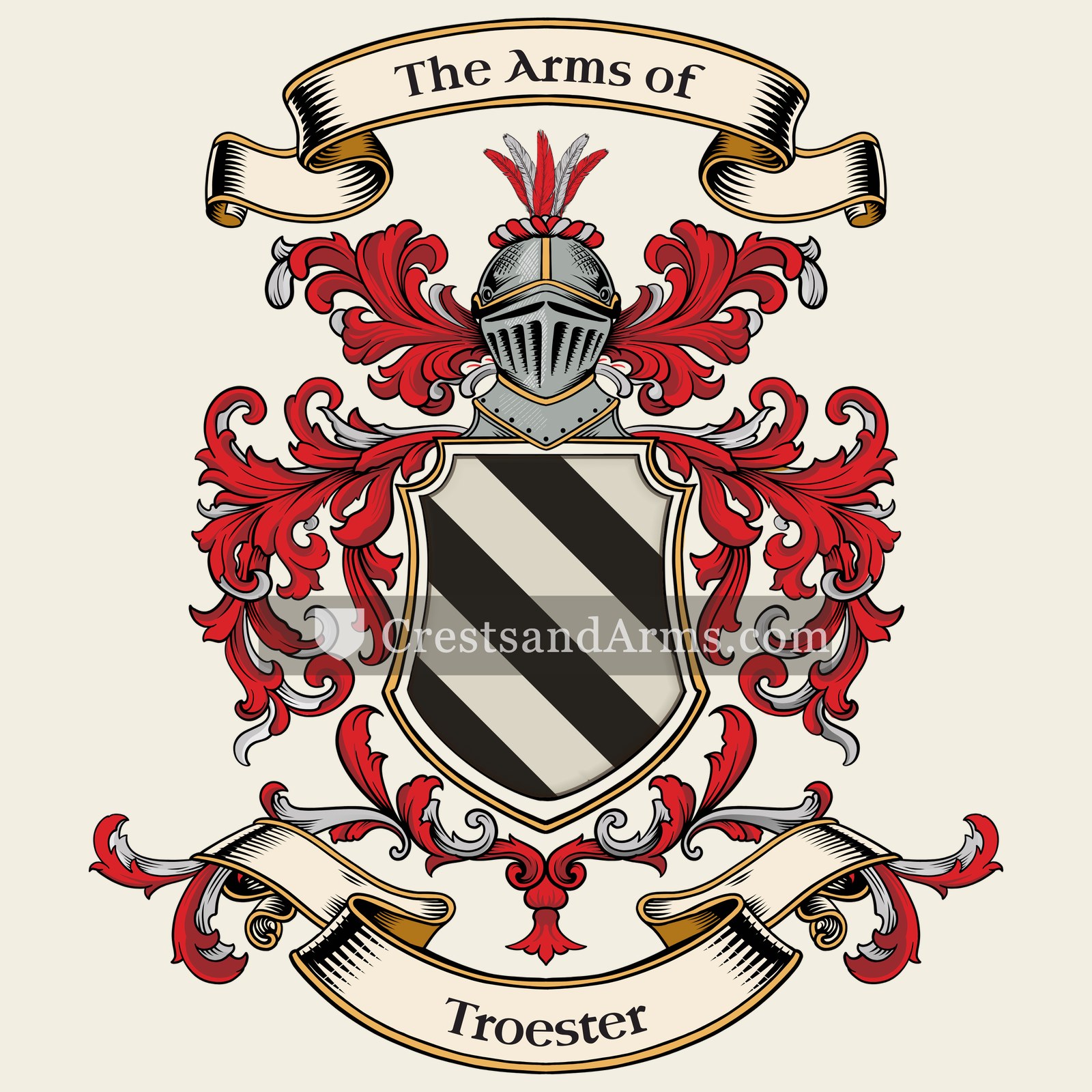 The Troester coat of arms, drawn from the recorded blazon