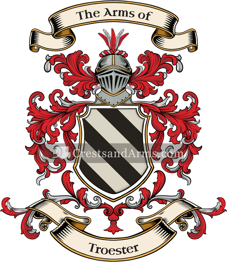 The Troester coat of arms, drawn from the recorded blazon
