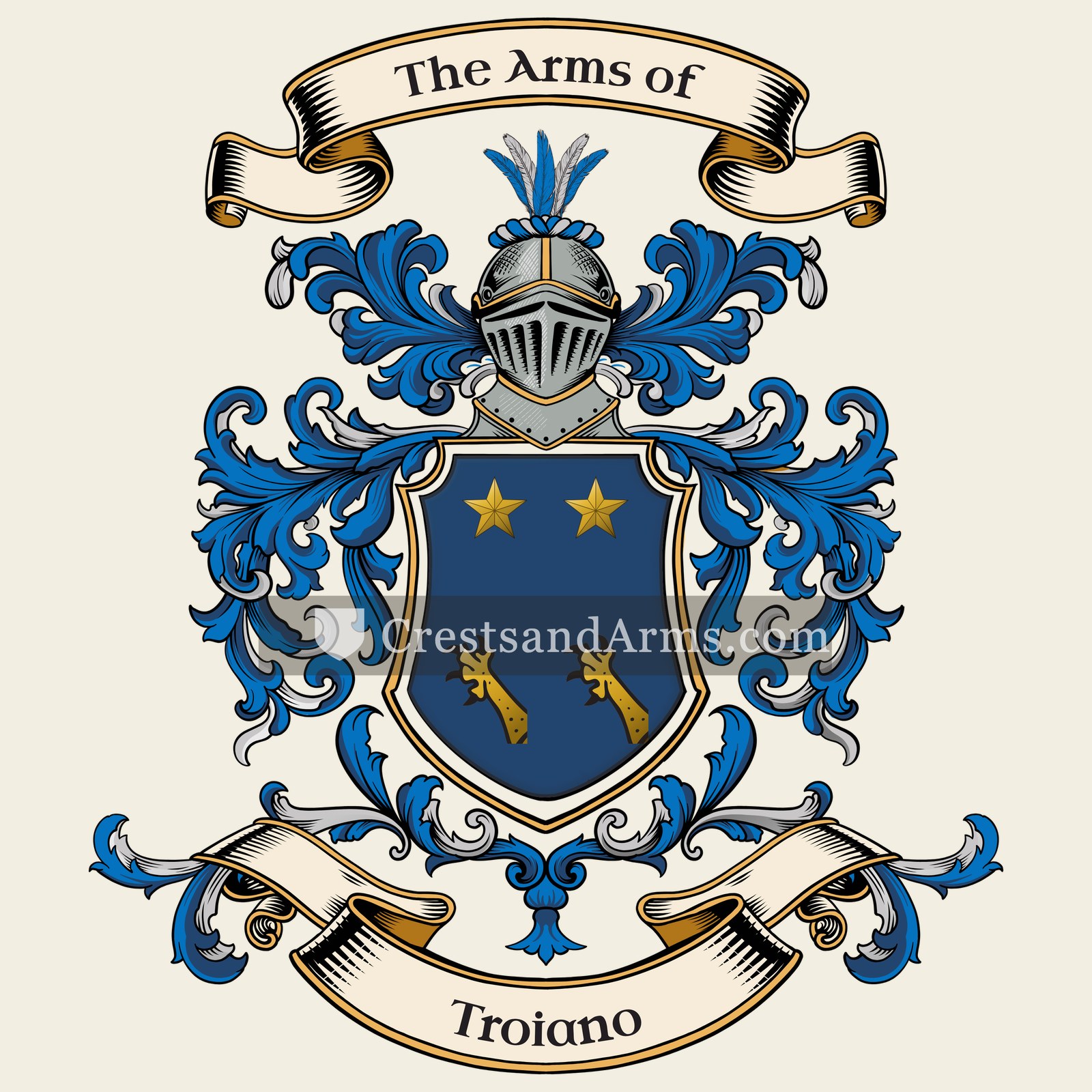 The Troiano coat of arms, drawn from the recorded blazon