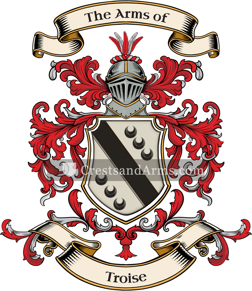 The Troise coat of arms, drawn from the recorded blazon