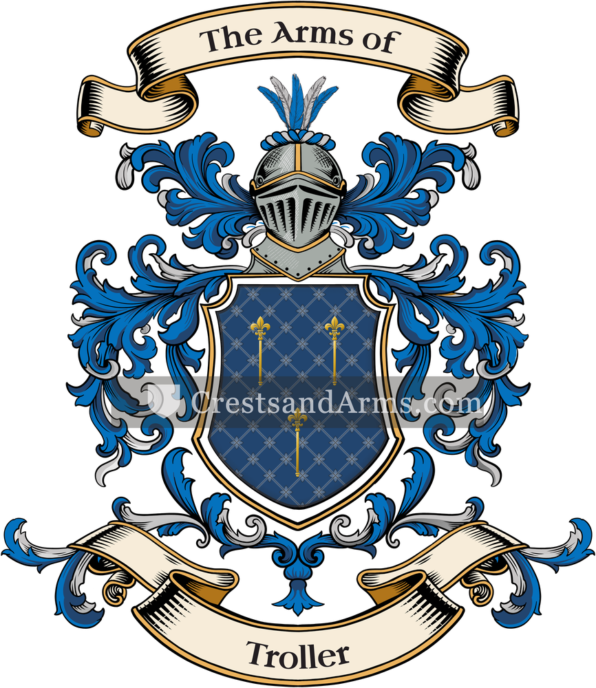 The Troller coat of arms, drawn from the recorded blazon