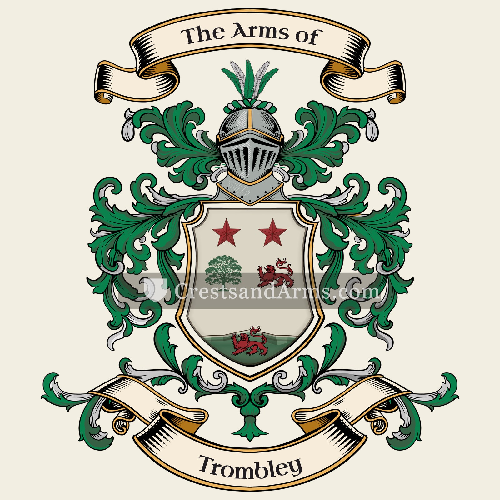 The Trombley coat of arms, drawn from the recorded blazon