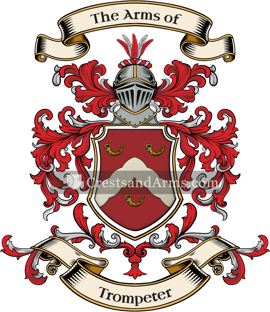 The Trompeter coat of arms, drawn from the recorded blazon