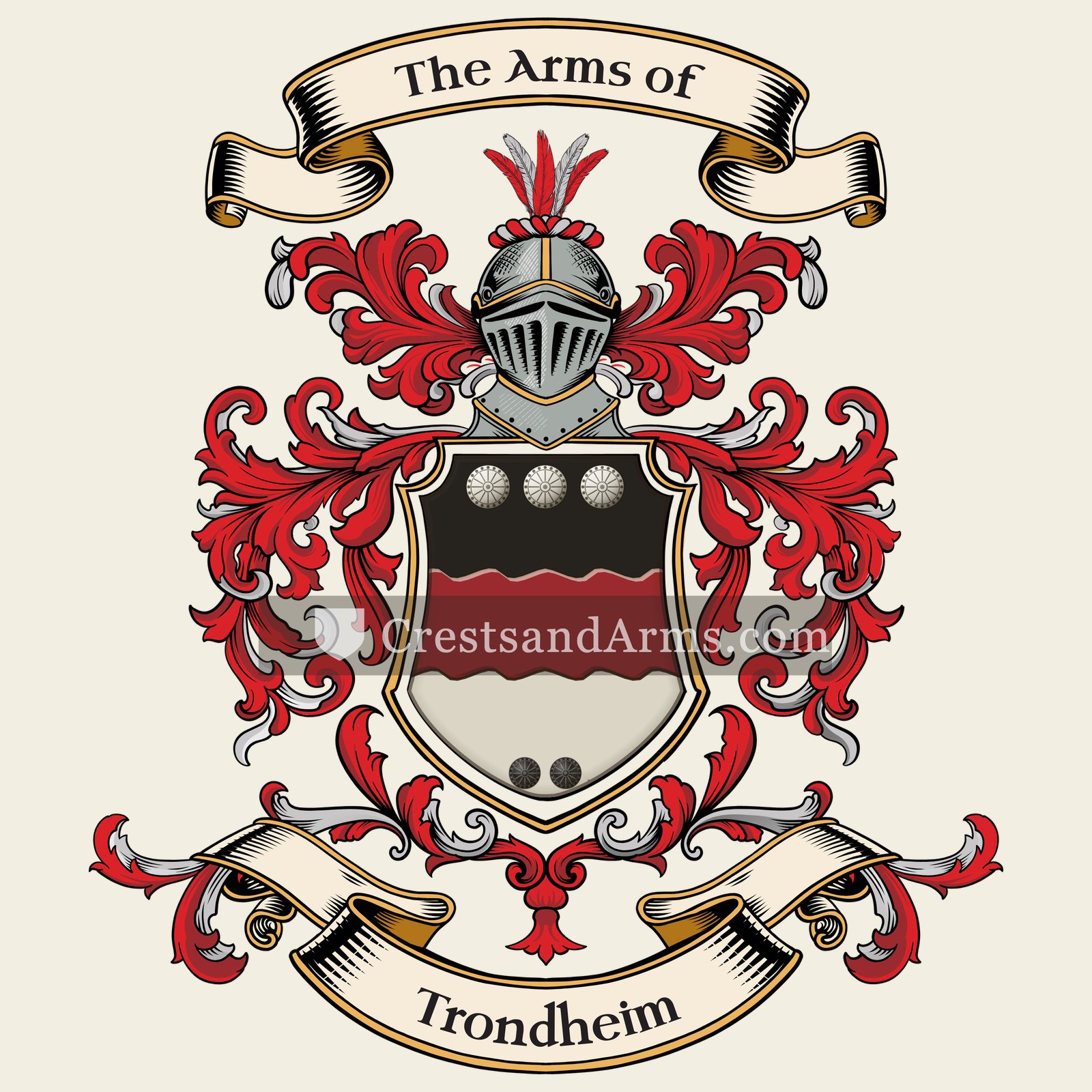 The Trondheim coat of arms, drawn from the recorded blazon