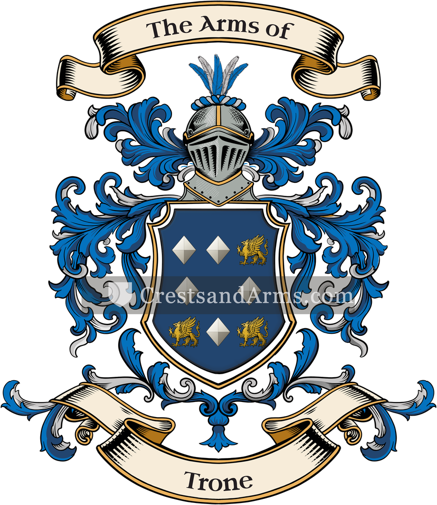 The Trone coat of arms, drawn from the recorded blazon
