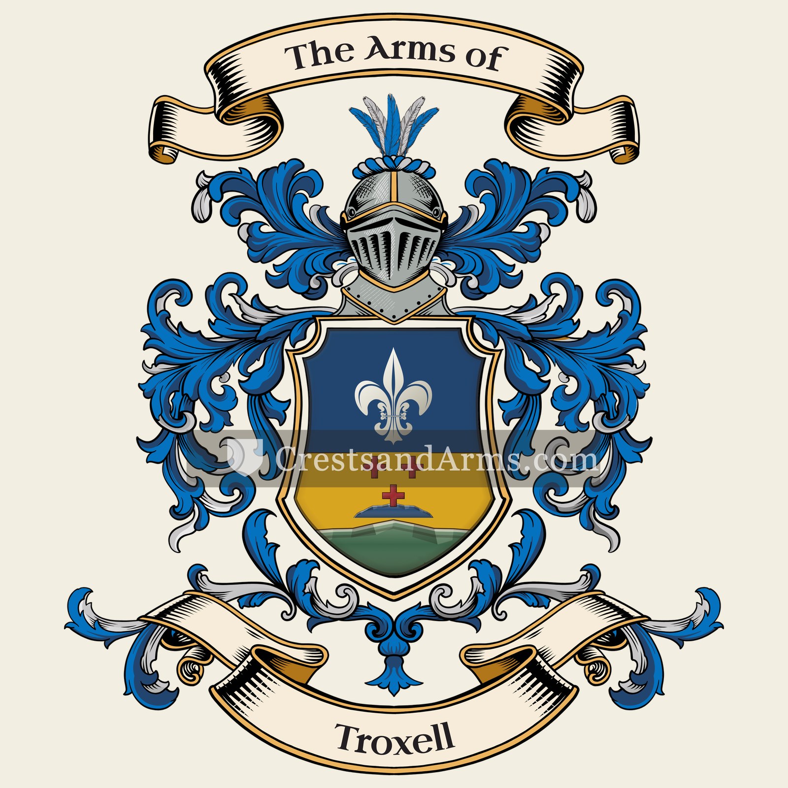 The Troxell coat of arms, drawn from the recorded blazon