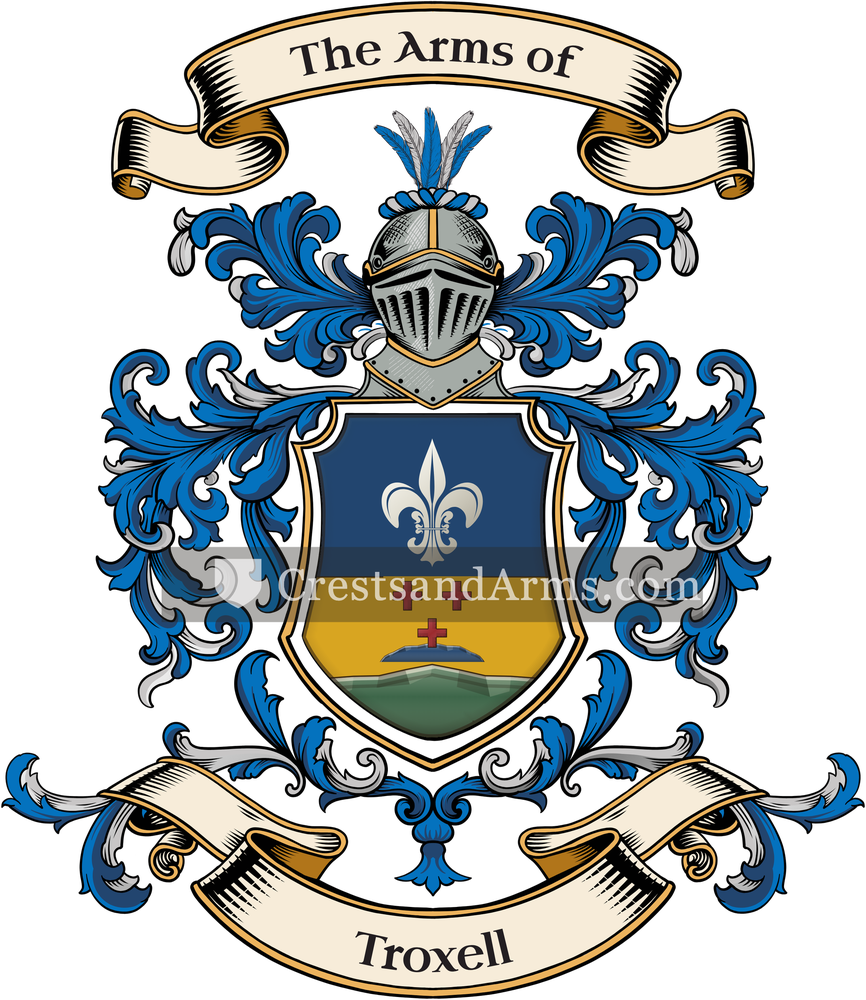 The Troxell coat of arms, drawn from the recorded blazon