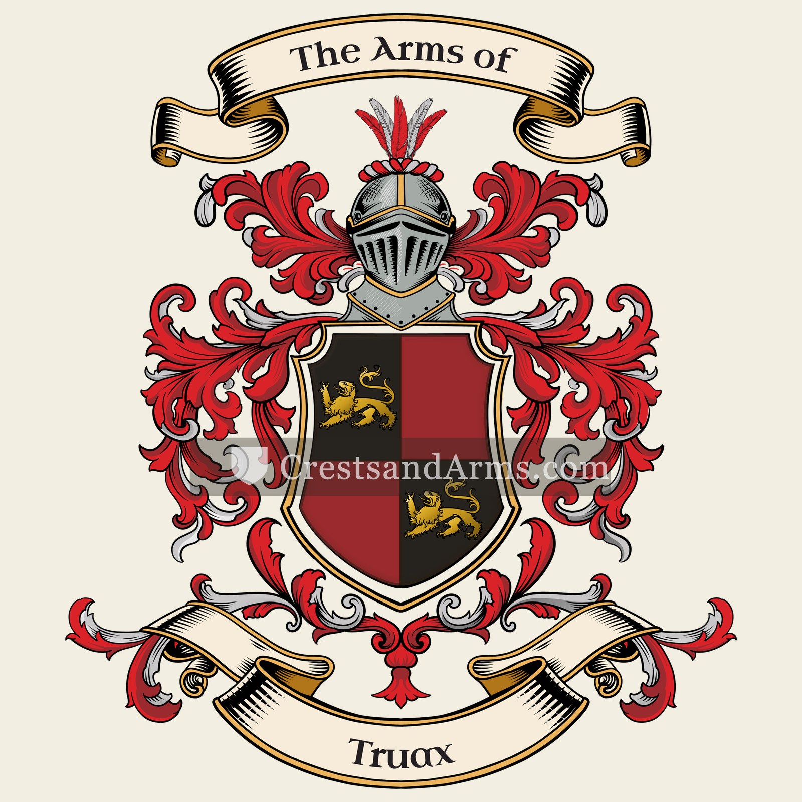 The Truax coat of arms, drawn from the recorded blazon