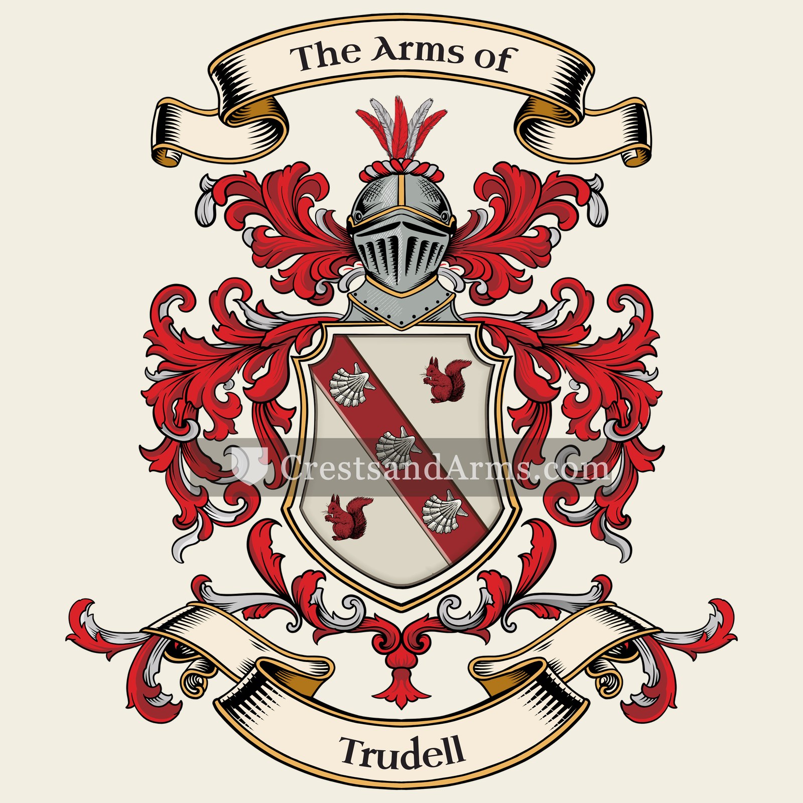 The Trudell coat of arms, drawn from the recorded blazon