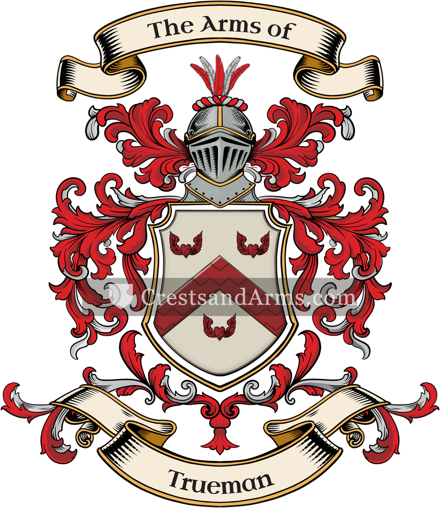 The Trueman coat of arms, drawn from the recorded blazon