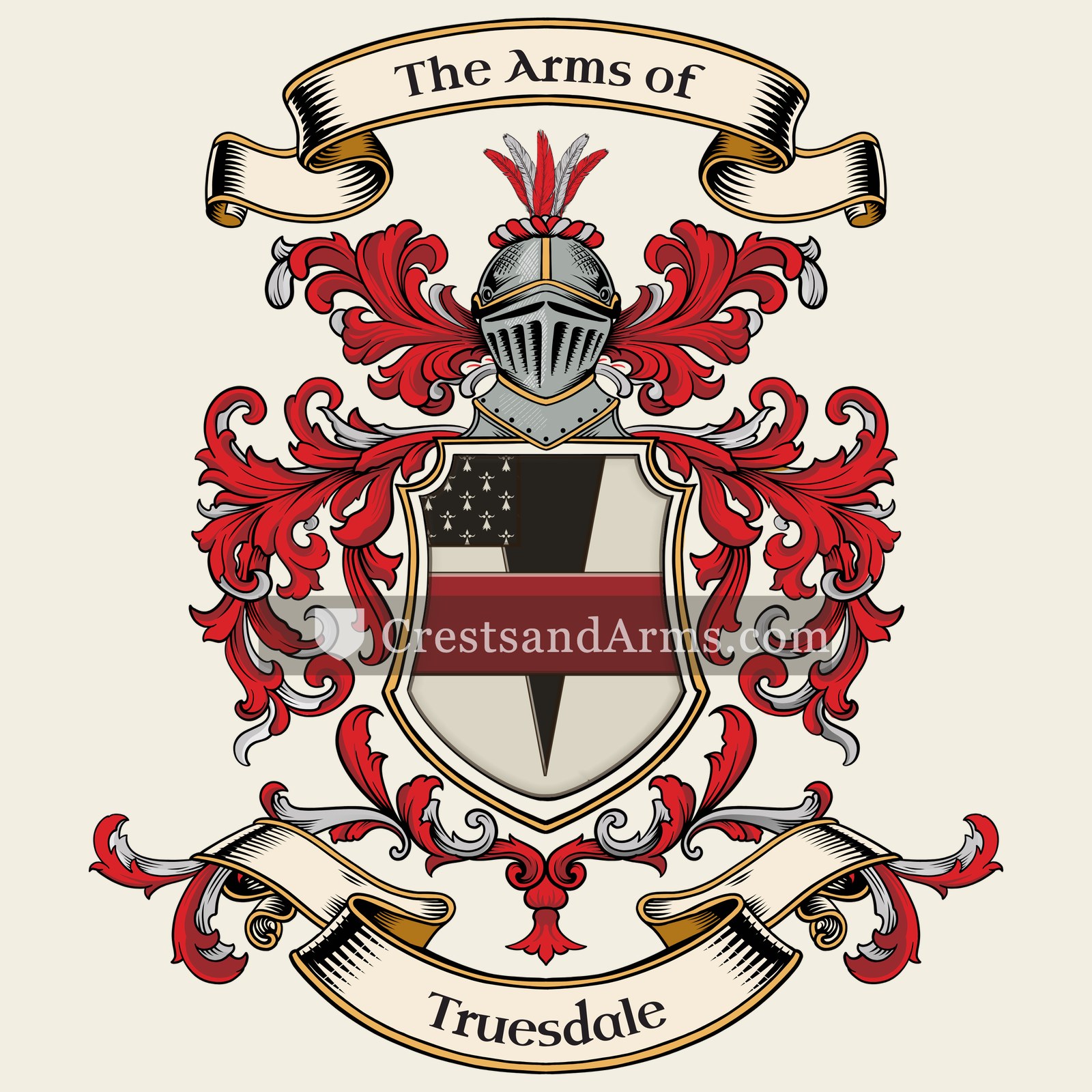 The Truesdale coat of arms, drawn from the recorded blazon