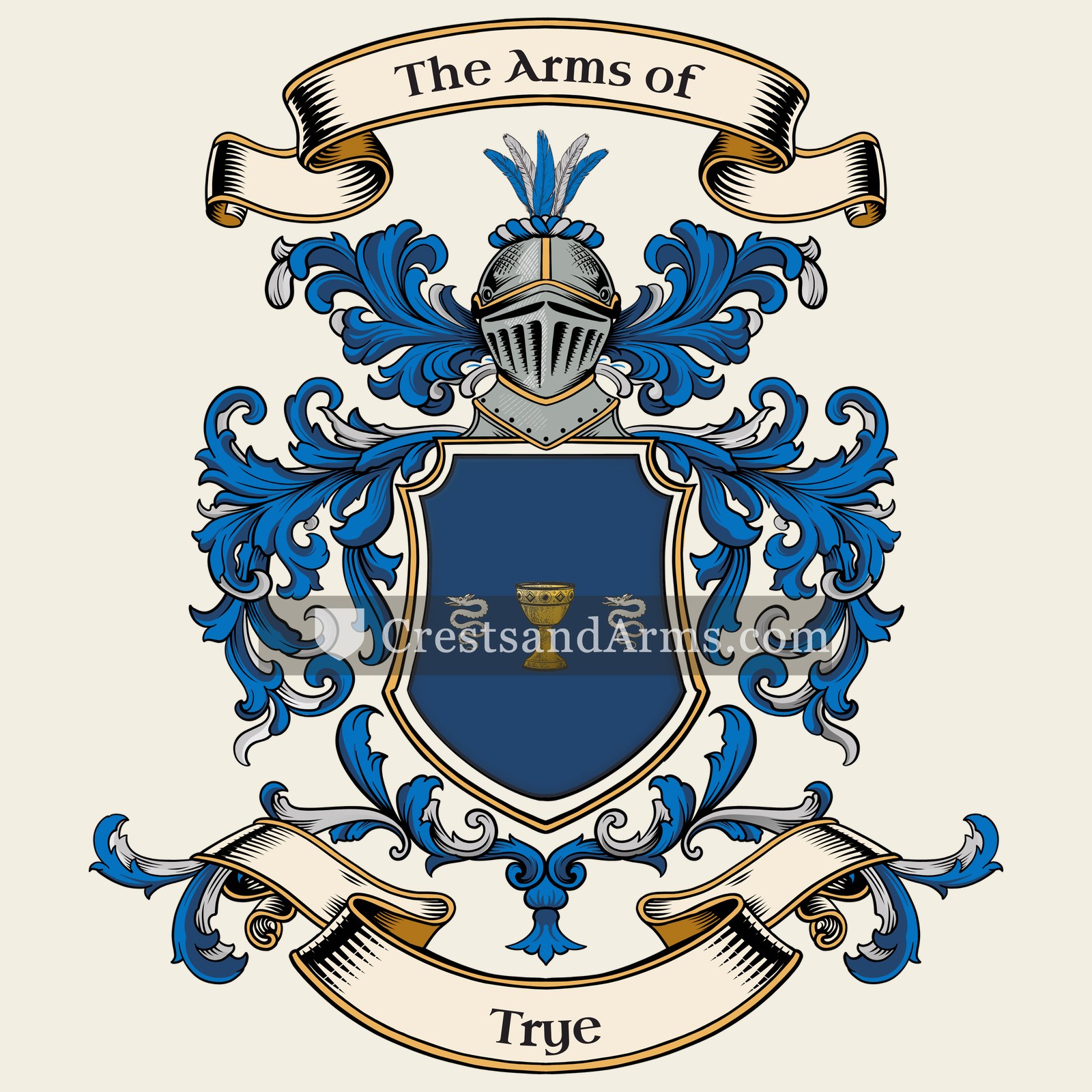 The Trye coat of arms, drawn from the recorded blazon