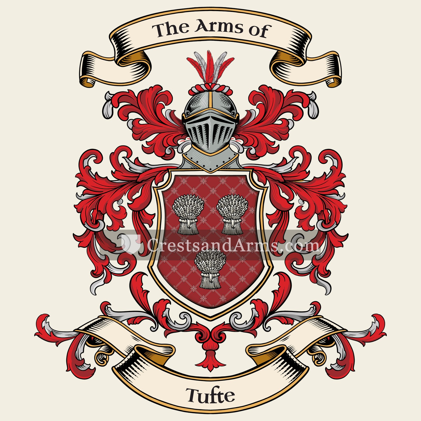 The Tufte coat of arms, drawn from the recorded blazon