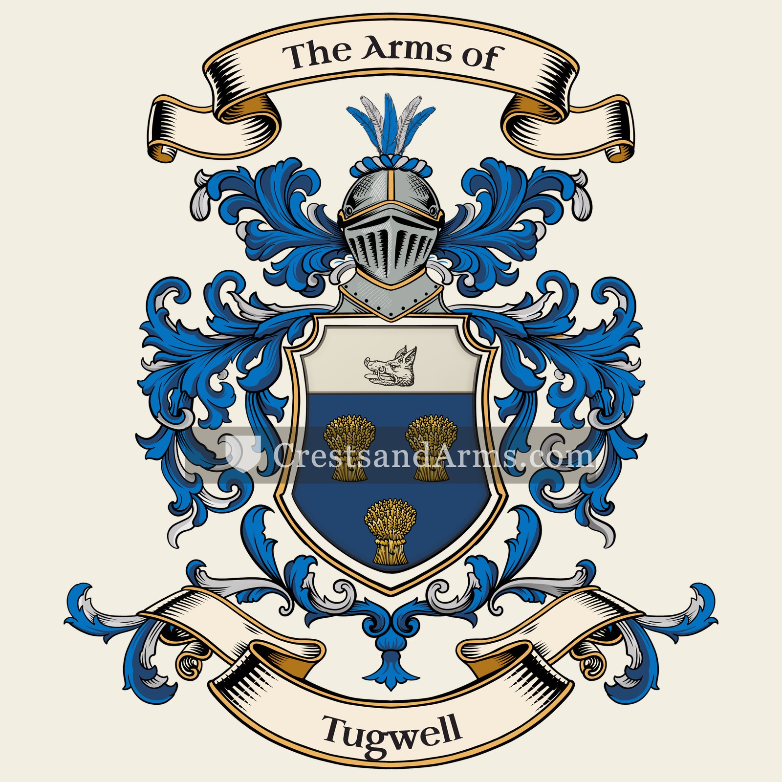 The Tugwell coat of arms, drawn from the recorded blazon