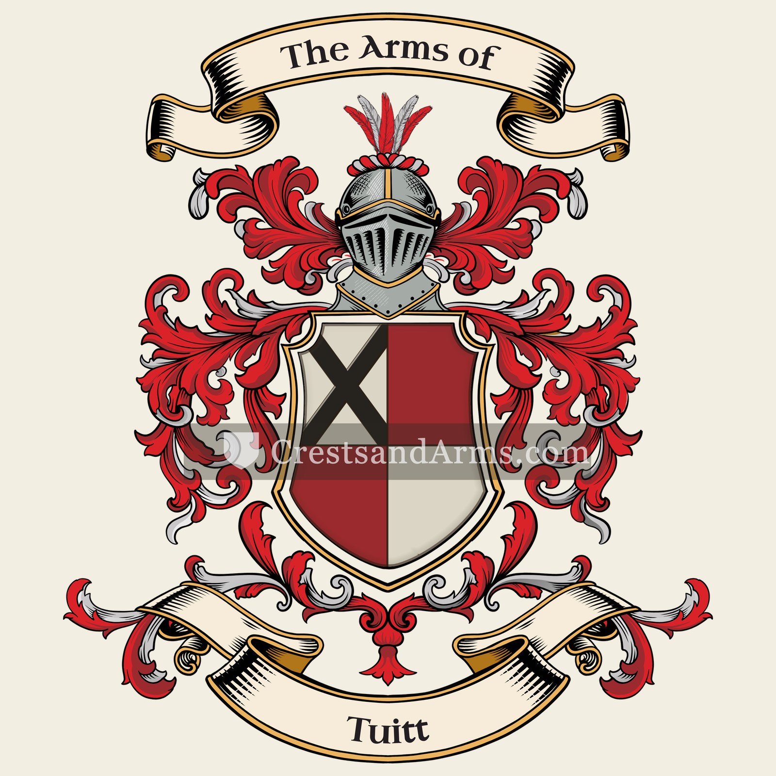 The Tuitt coat of arms, drawn from the recorded blazon