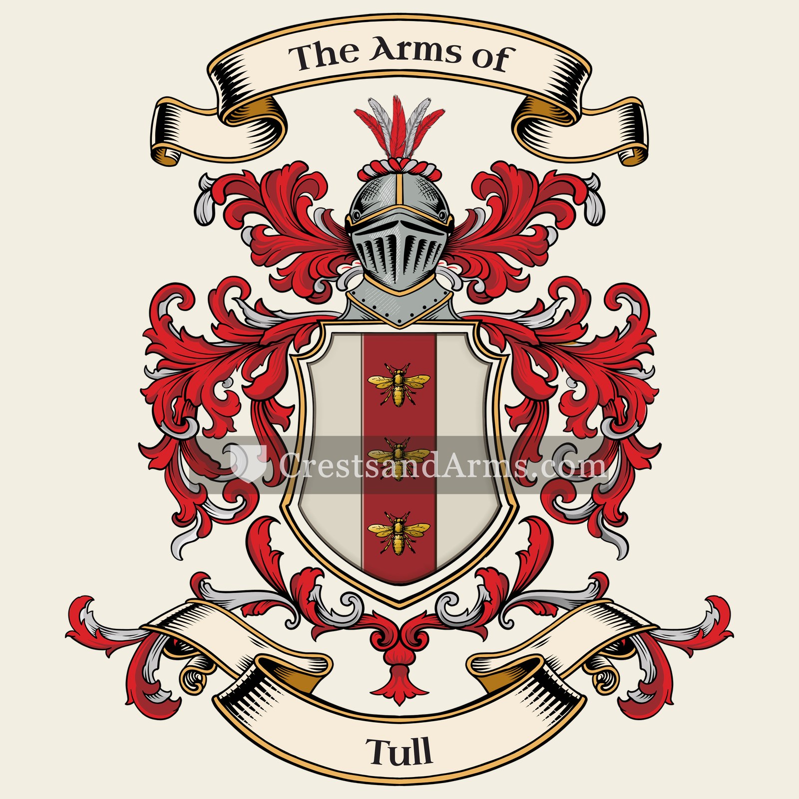 The Tull coat of arms, drawn from the recorded blazon
