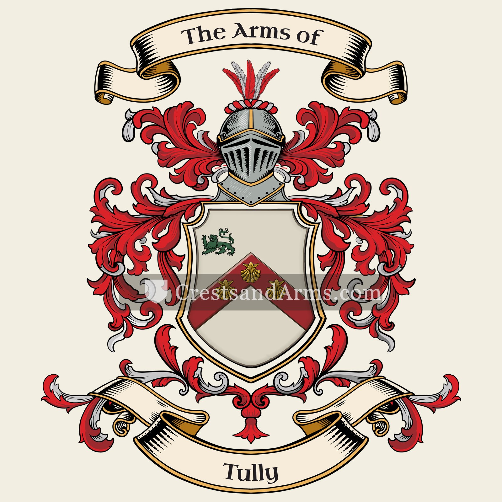 The Tully coat of arms, drawn from the recorded blazon