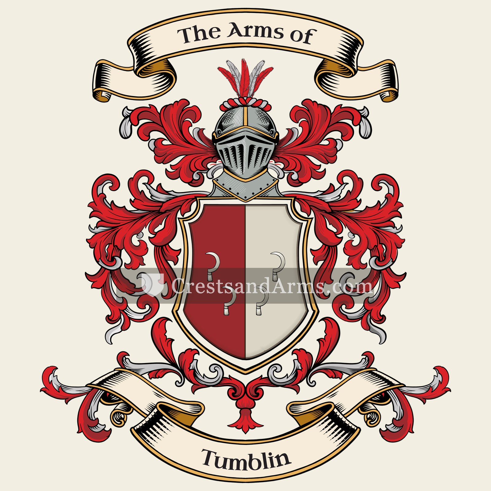 The Tumblin coat of arms, drawn from the recorded blazon
