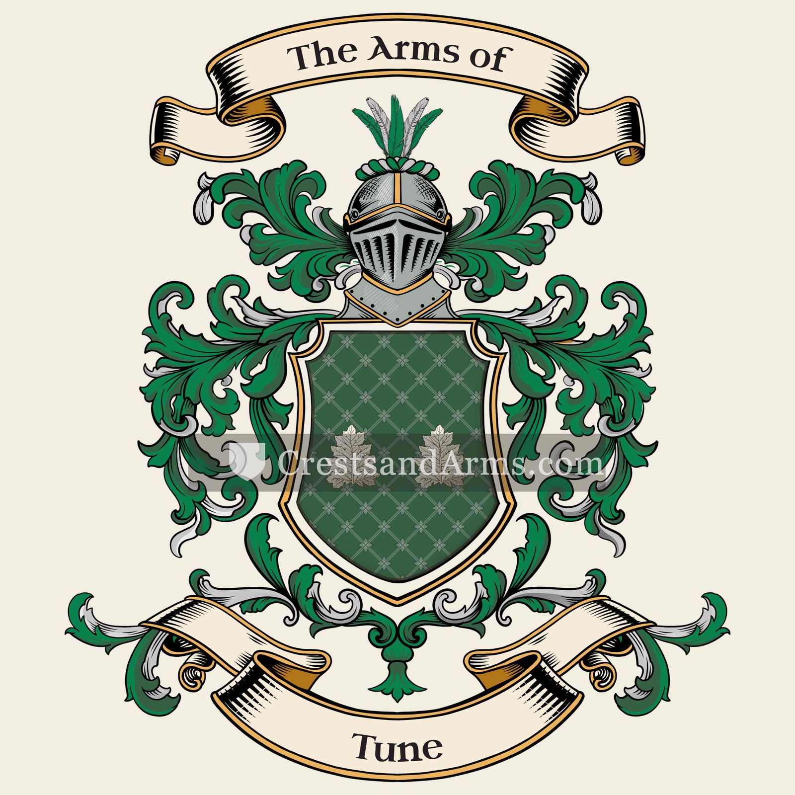 The Tune coat of arms, drawn from the recorded blazon