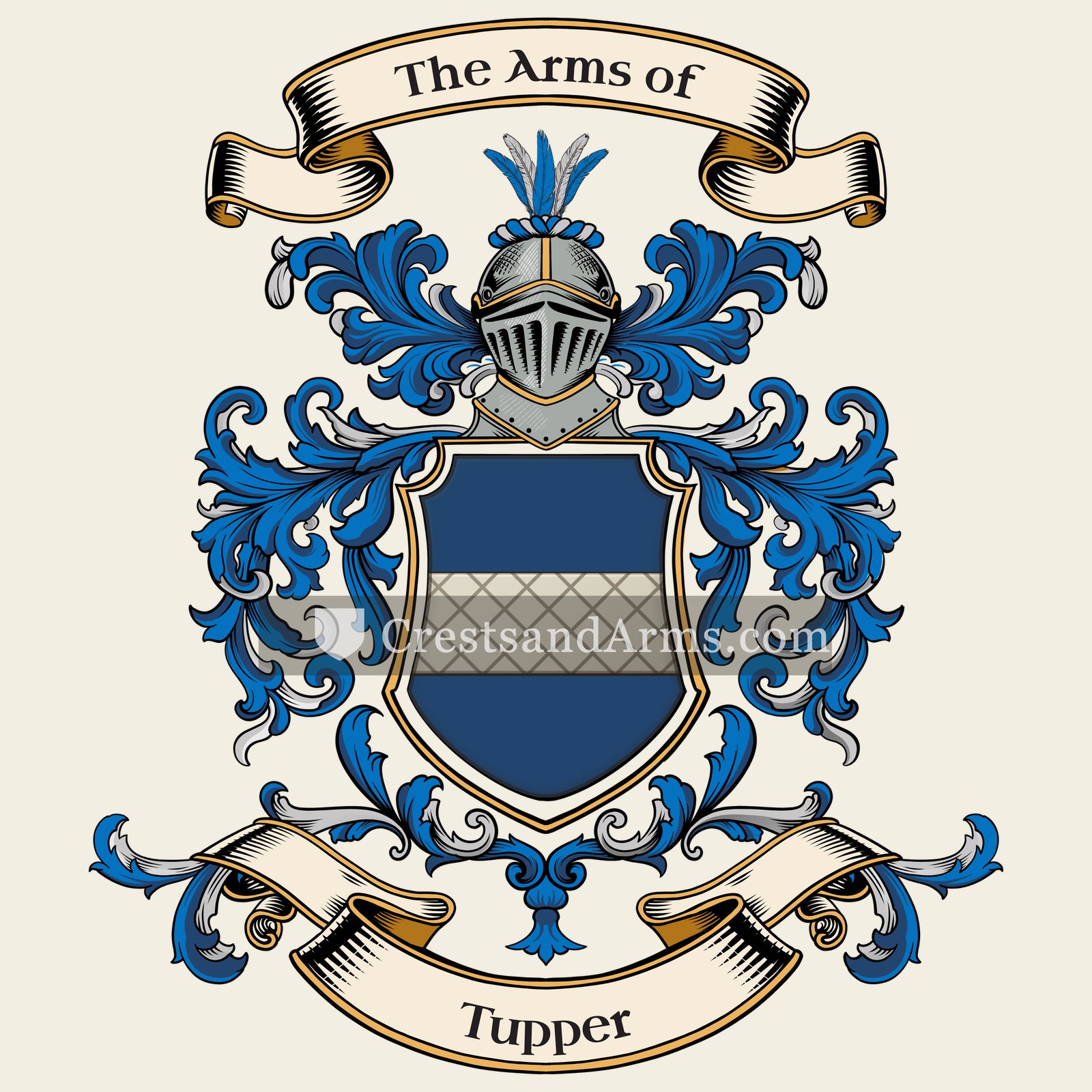 The Tupper coat of arms, drawn from the recorded blazon