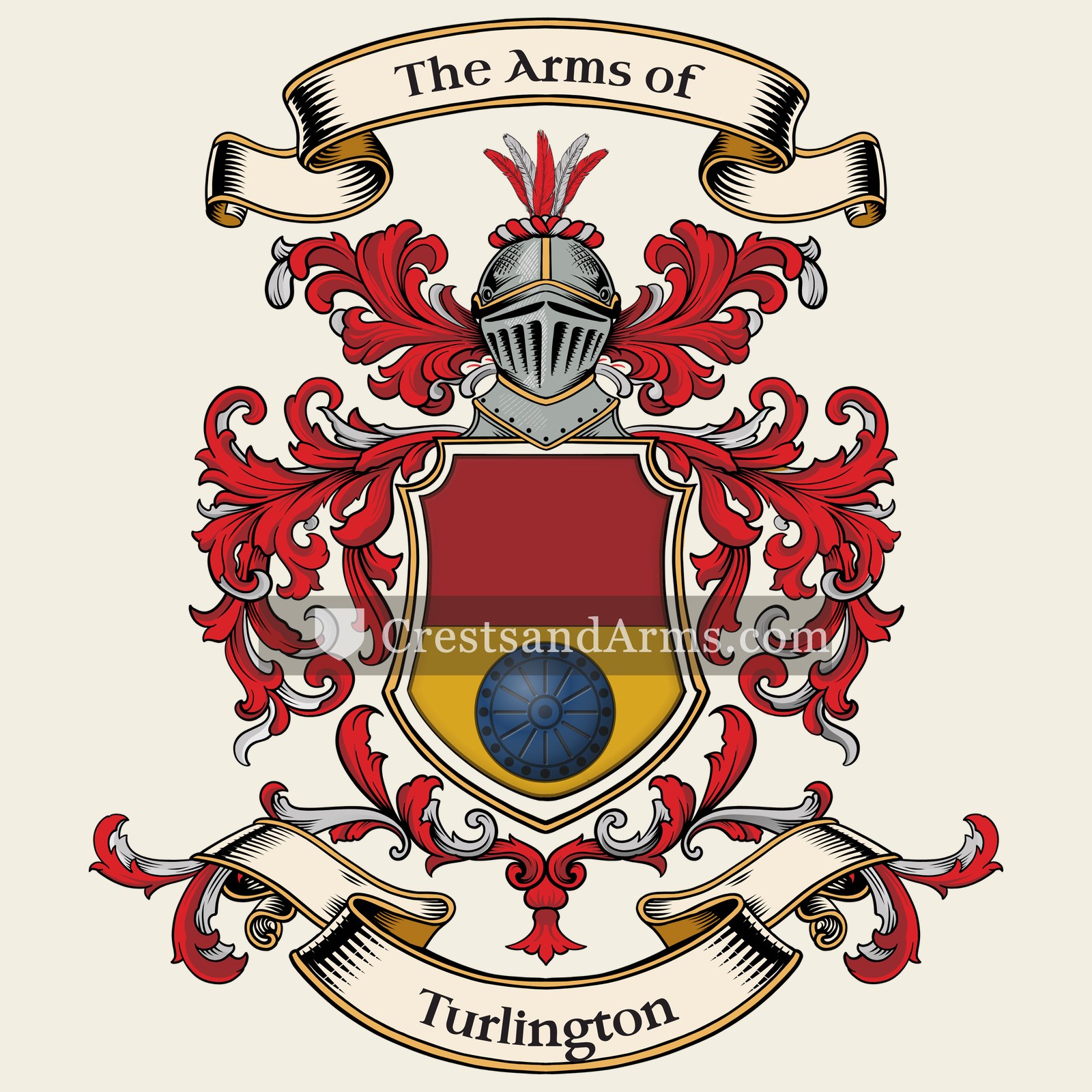 The Turlington coat of arms, drawn from the recorded blazon
