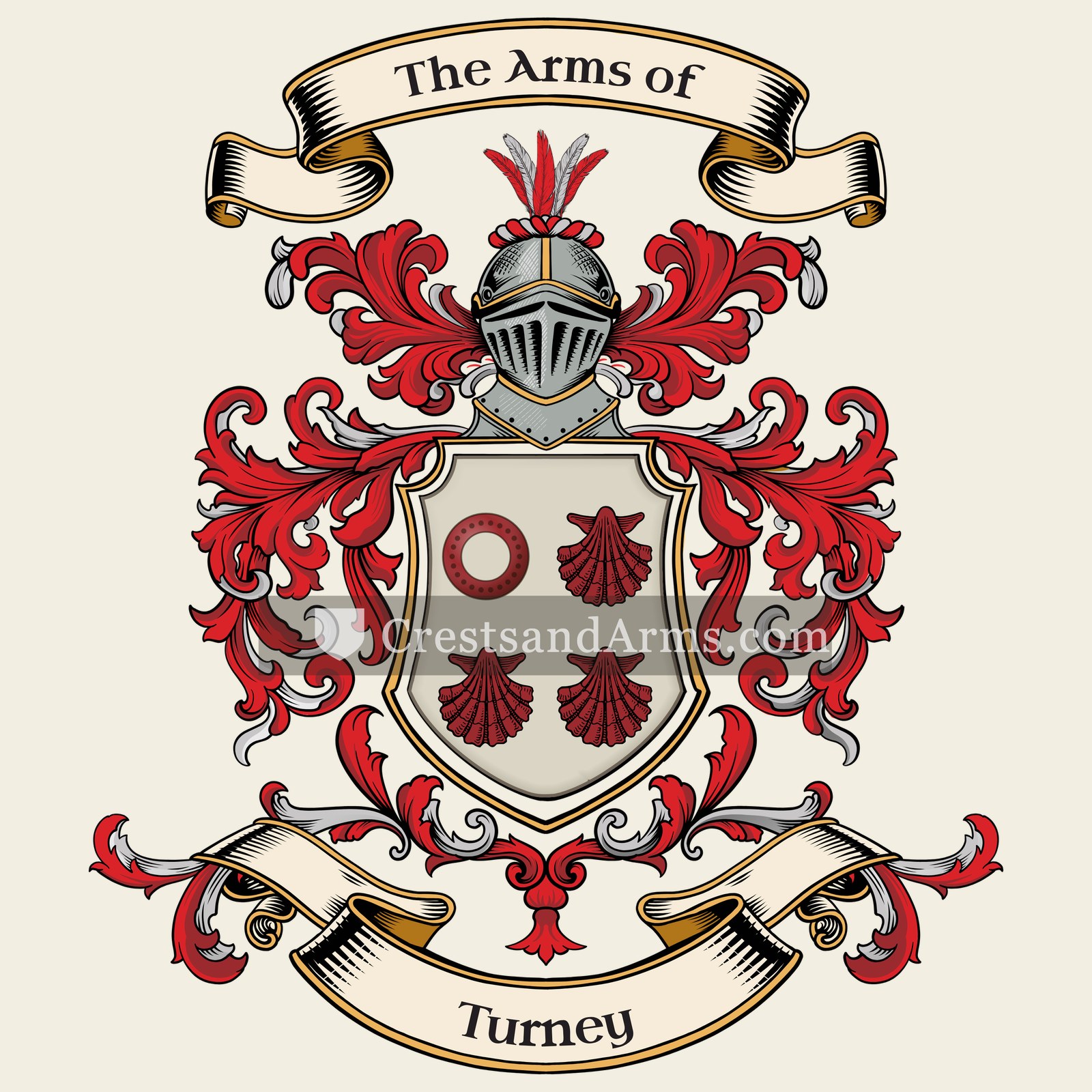 The Turney coat of arms, drawn from the recorded blazon