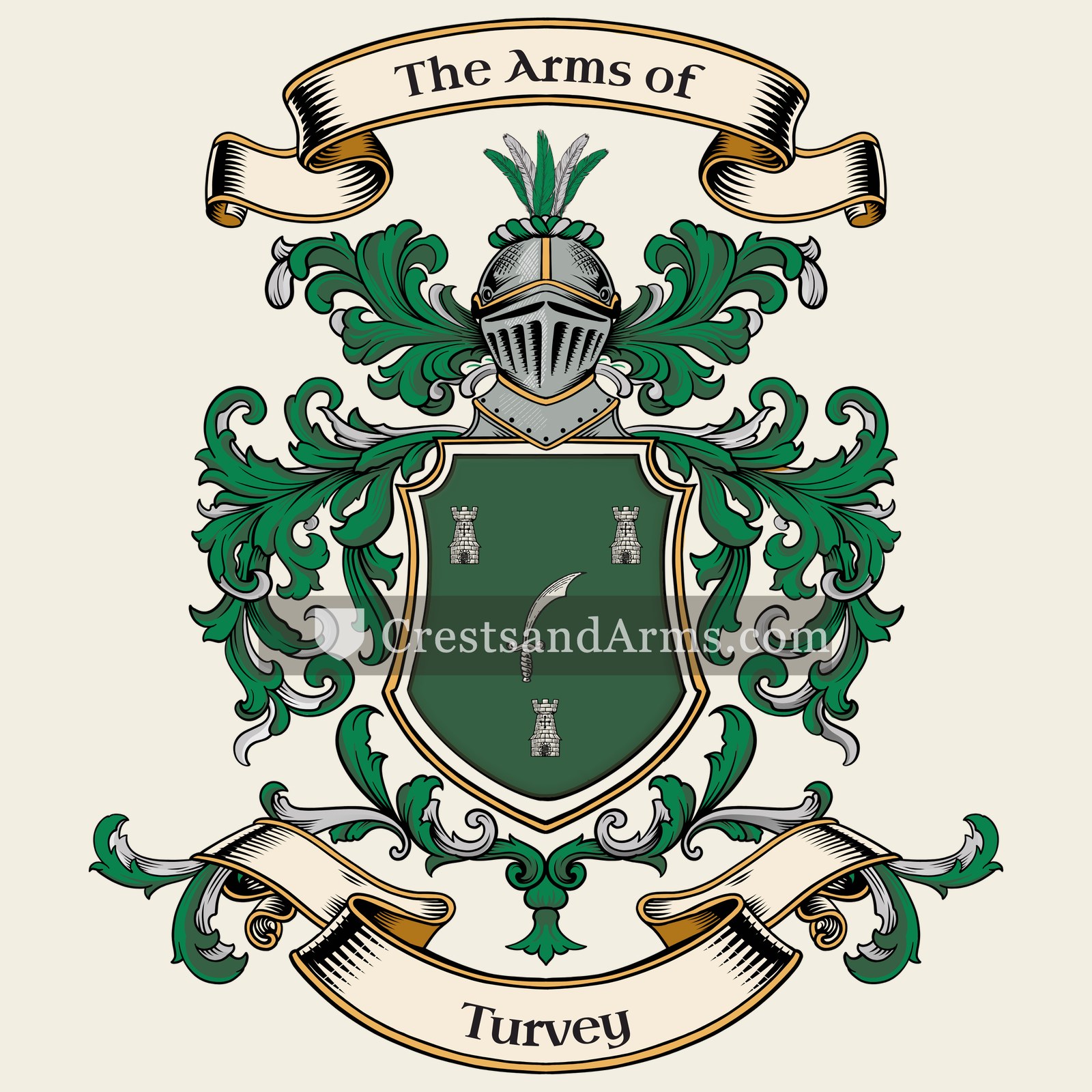 The Turvey coat of arms, drawn from the recorded blazon