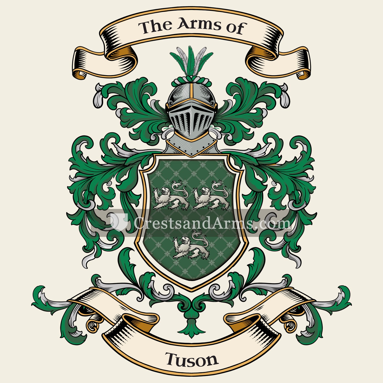 The Tuson coat of arms, drawn from the recorded blazon