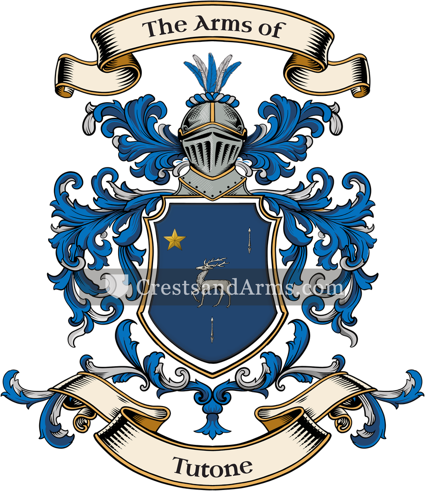 The Tutone coat of arms, drawn from the recorded blazon