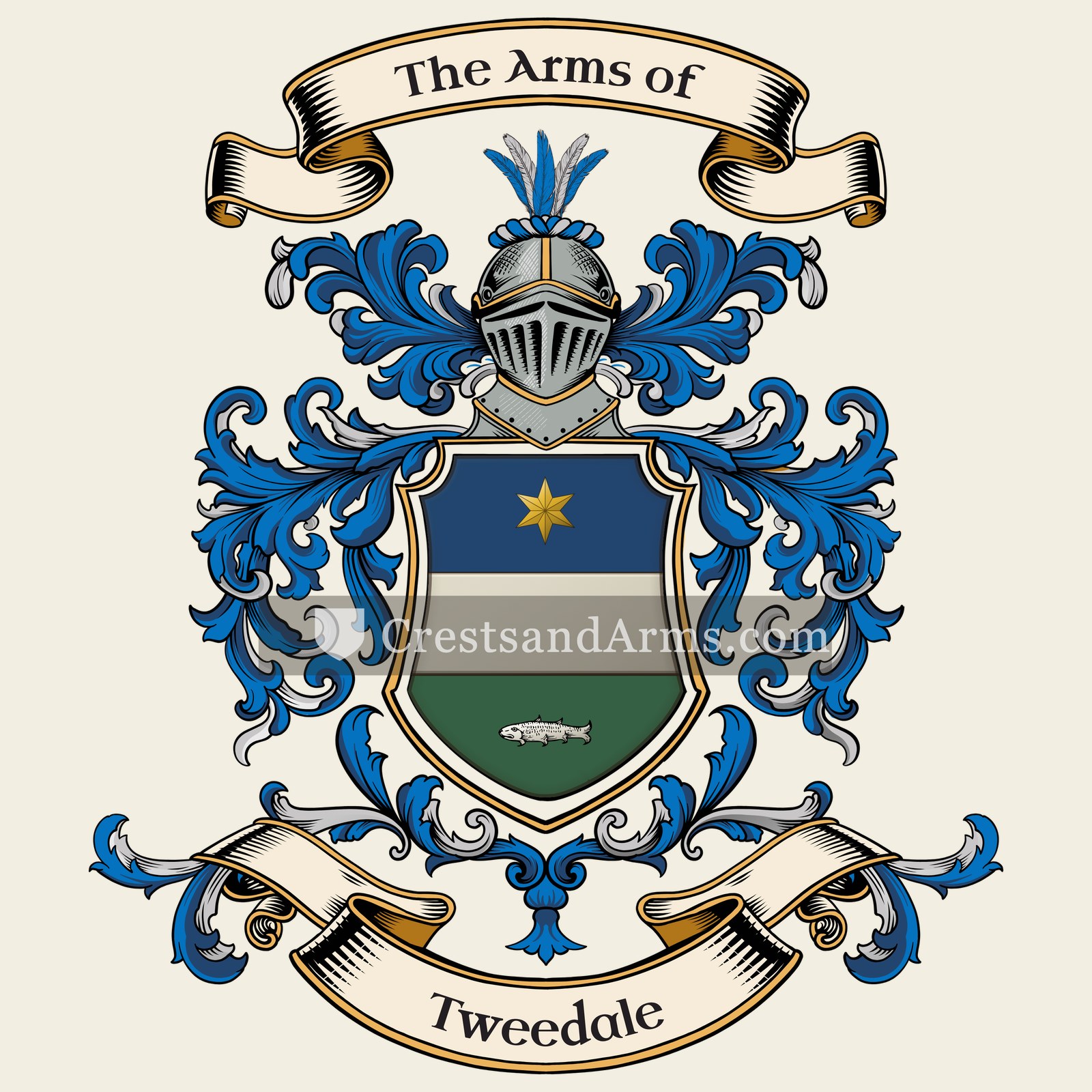 The Tweedale coat of arms, drawn from the recorded blazon