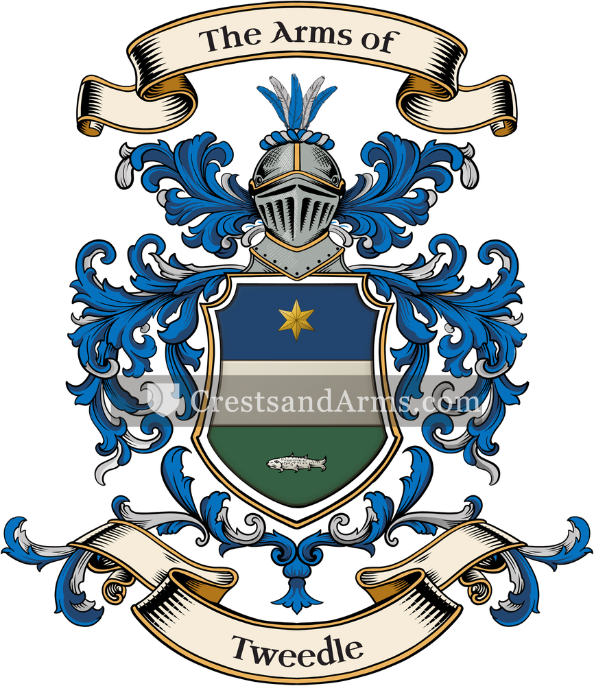 The Tweedle coat of arms, drawn from the recorded blazon
