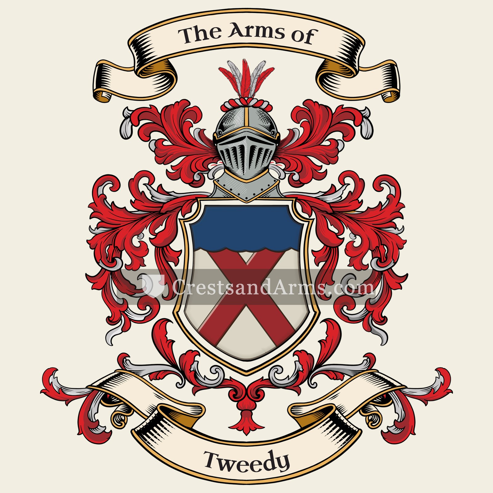 The Tweedy coat of arms, drawn from the recorded blazon