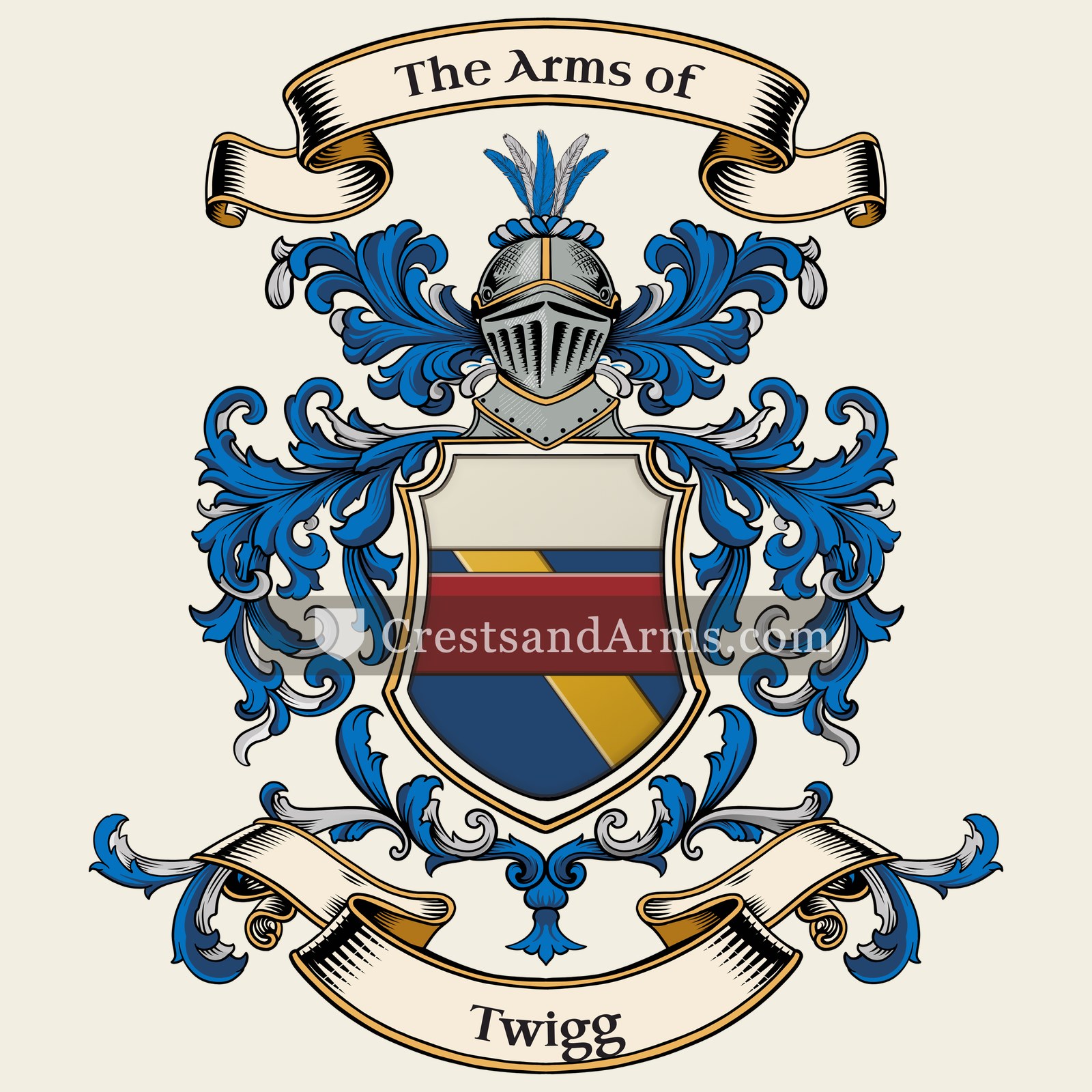 The Twigg coat of arms, drawn from the recorded blazon