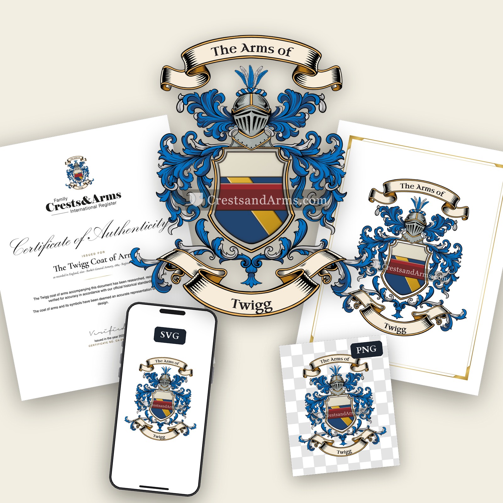 The Twigg arms on the coat of arms — digital pack