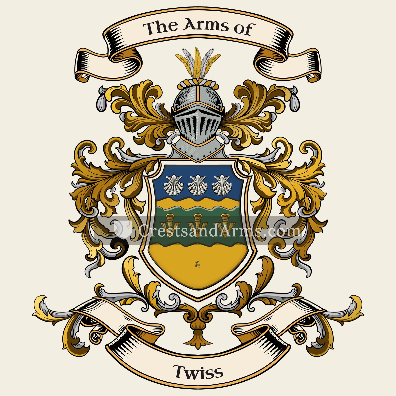 The Twiss coat of arms, drawn from the recorded blazon