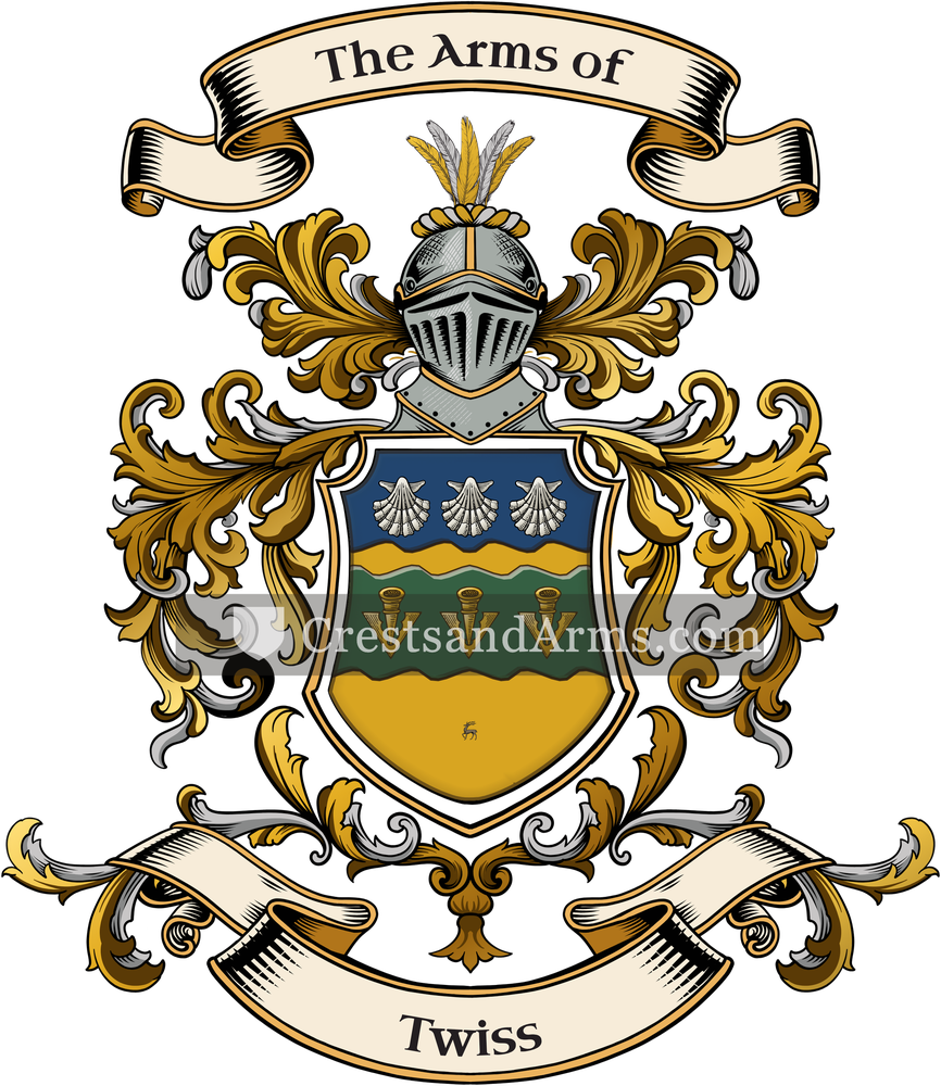 The Twiss coat of arms, drawn from the recorded blazon