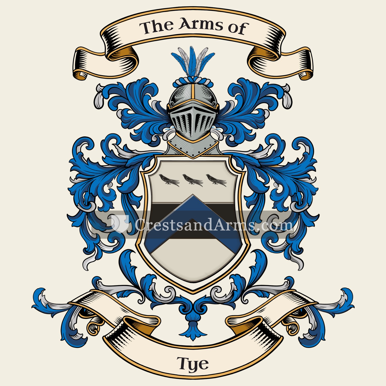 The Tye coat of arms, drawn from the recorded blazon