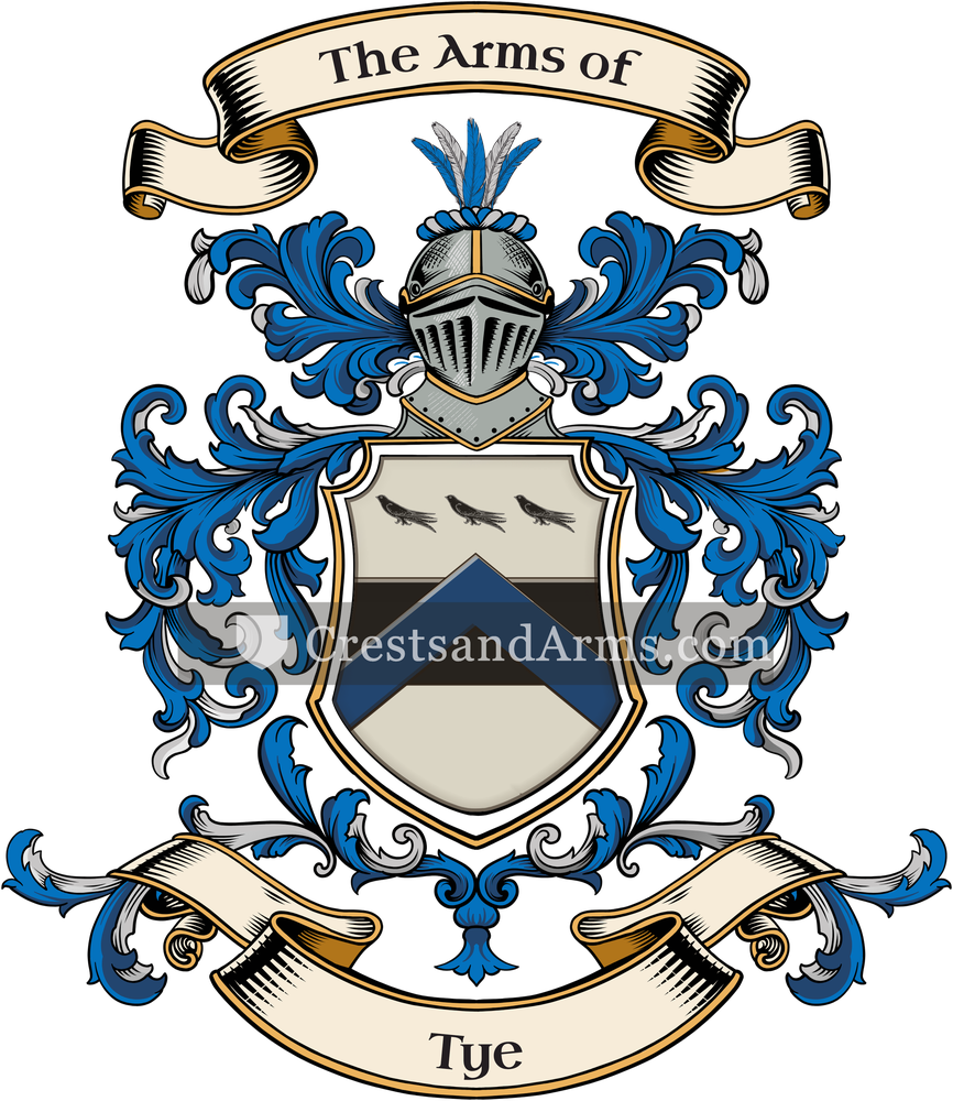 The Tye coat of arms, drawn from the recorded blazon